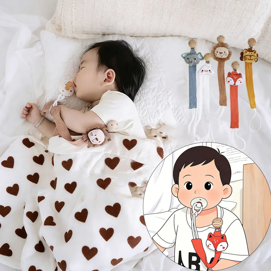 

Pacifier Chain Baby Stroller Pacifier Cartoon Animal Chain Clip Canvas Lightweight Hanging Decoration Anti Loss Chain