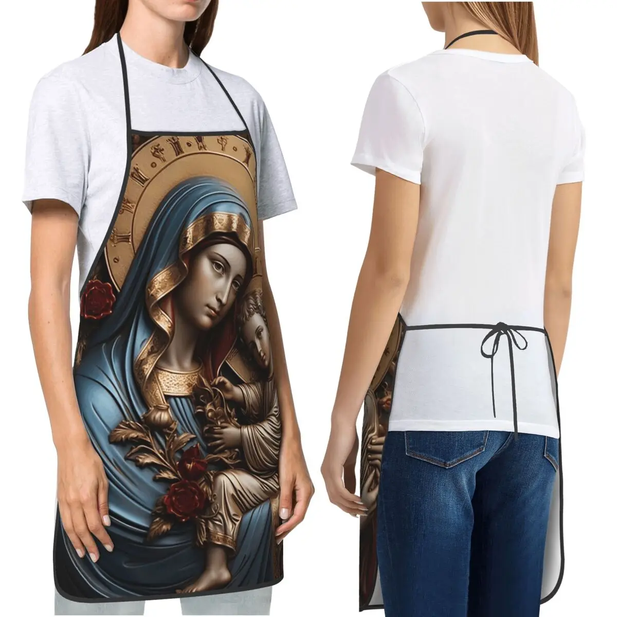 Christ Virgin Mary Holding Baby Jesus Aprons Chef Cooking Cuisine Tablier Bib Kitchen Cleaning Pinafore for Women Men Painting