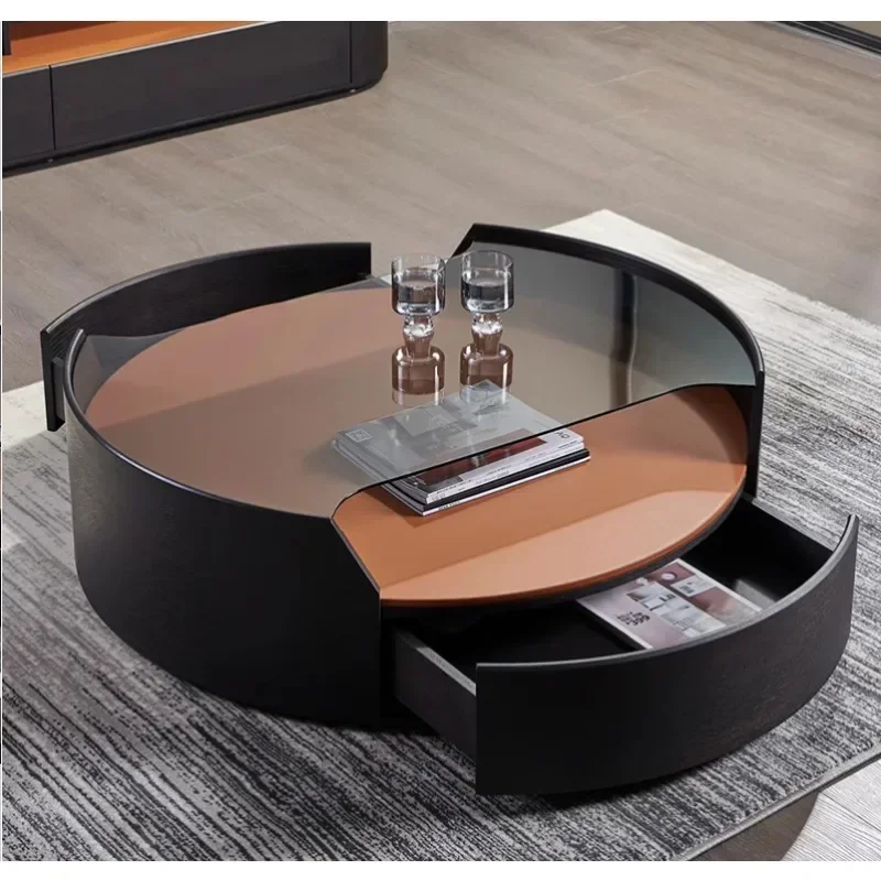 Smoky color coffee table Internet celebrity design high-end glass surface round table small apartment