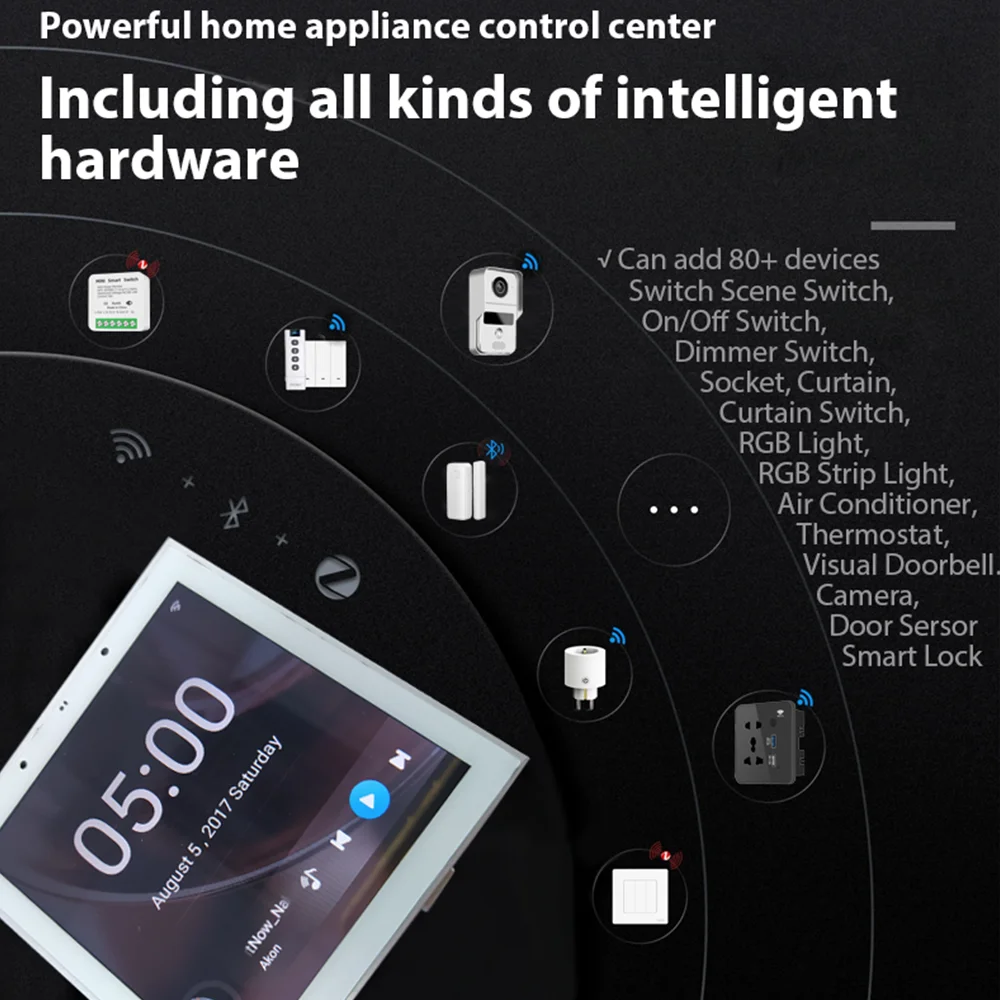 Imagem -04 - Jianshu Painel de Controle Residencial Inteligente Wifi Multifuncional Interruptor de Parede de Cena Inteligente Zigbee bt Função App Controle Remoto com Tela de Toque Lcd de Polegadas Relógio Data