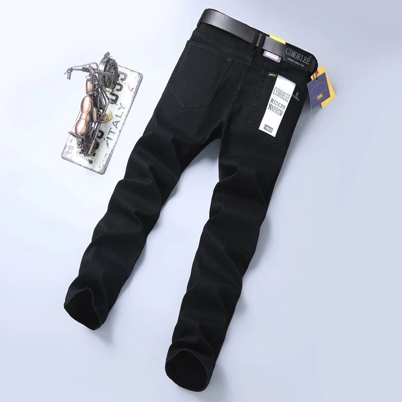 Fashionable simple high-end black jeans men's classic slim straight office business casual all-match washed long pants
