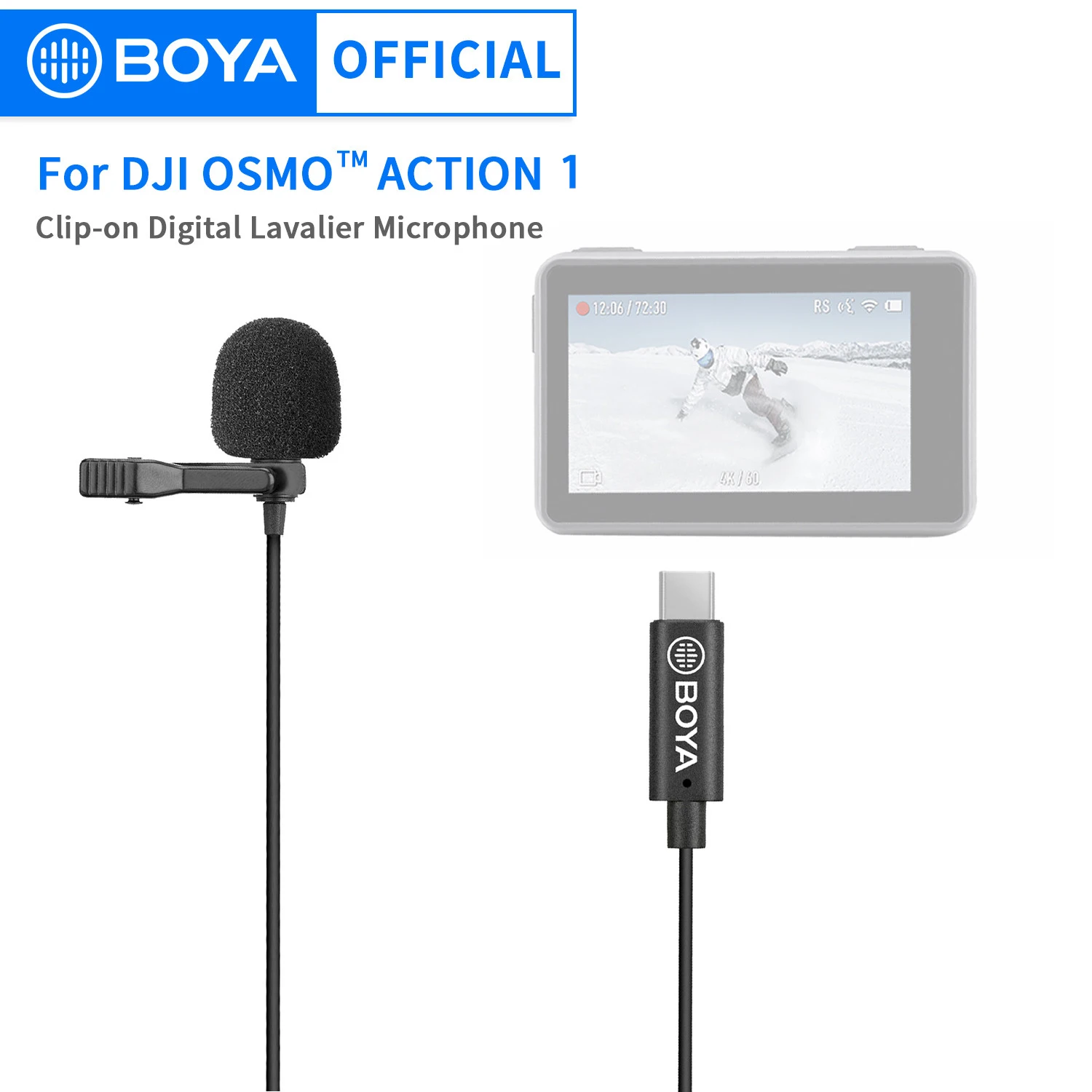 BOYA BY-M3-OA Plug-and-play Omnidirectional Lavalier Lapel Microphone for the DJI OSMO ACTION 1 Camera Video Recording Vlog 2m