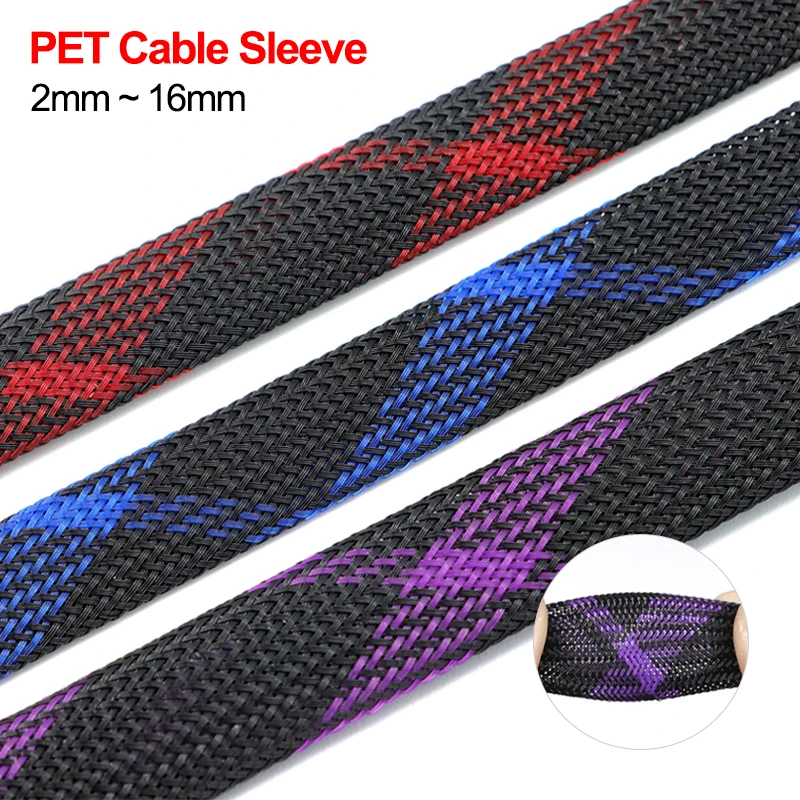 2/5/10m New High Density Cable Sleeve 2mm - 16mm Nylon Mesh Tube Wire Insulated Sheath PET Expandable Braided Sleeving