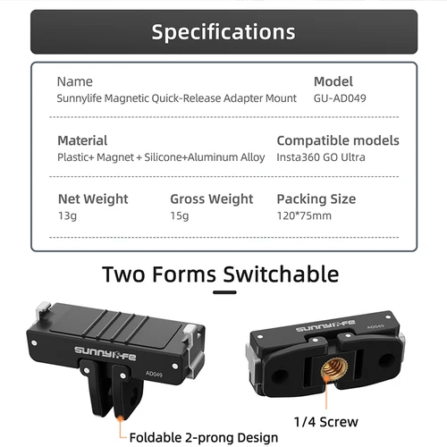 Imagen 2 del producto Adaptador magnético para Insta360 GO, placa de liberación rápida Ultra plegable para accesorios de expansión de cámara Insta 360 GO Ultra