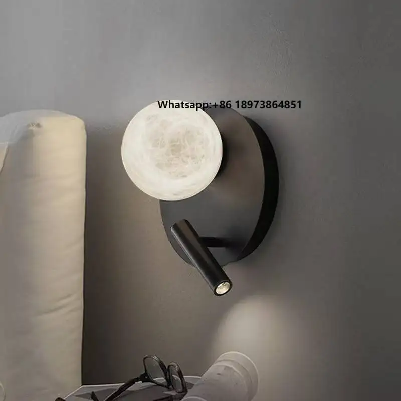 

Modern minimalist all-copper marble wall lamp rotatable reading LED background wall lamp moon bedroom bedside lamp