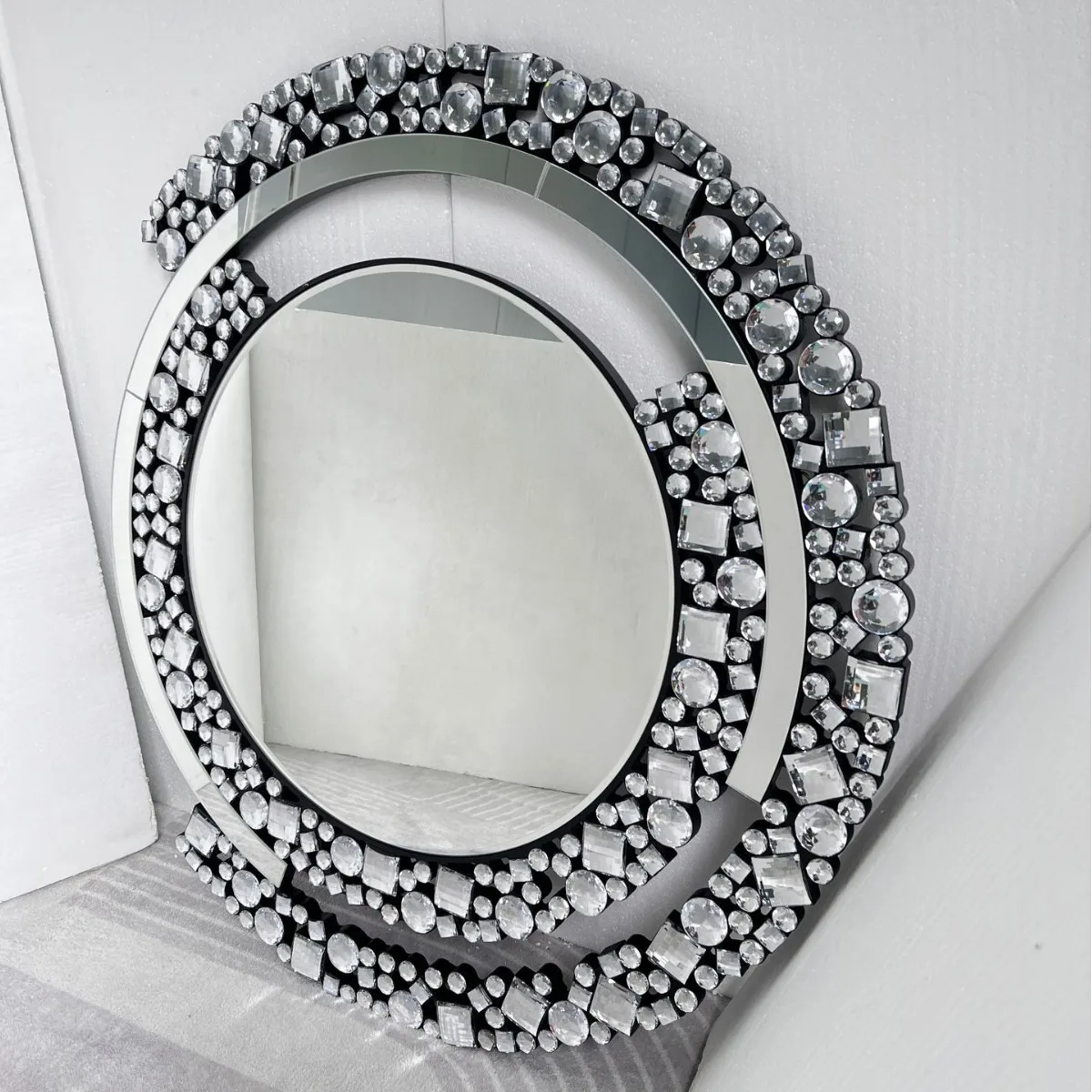 Mirror rhinestone round hanging mirror, glass vanity mirror, vanity mirror, wall bathroom mirror