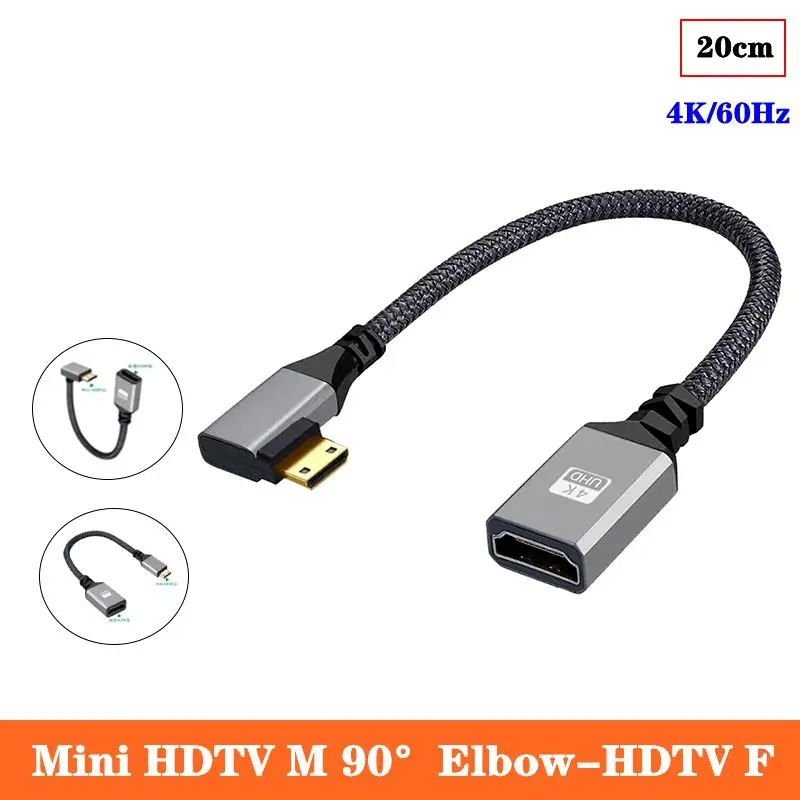 Micro Mini HDMI Compatible Male to HDMI Compatible Female Extension Mini Side Bending Computer Camera Tablet to TV Converter