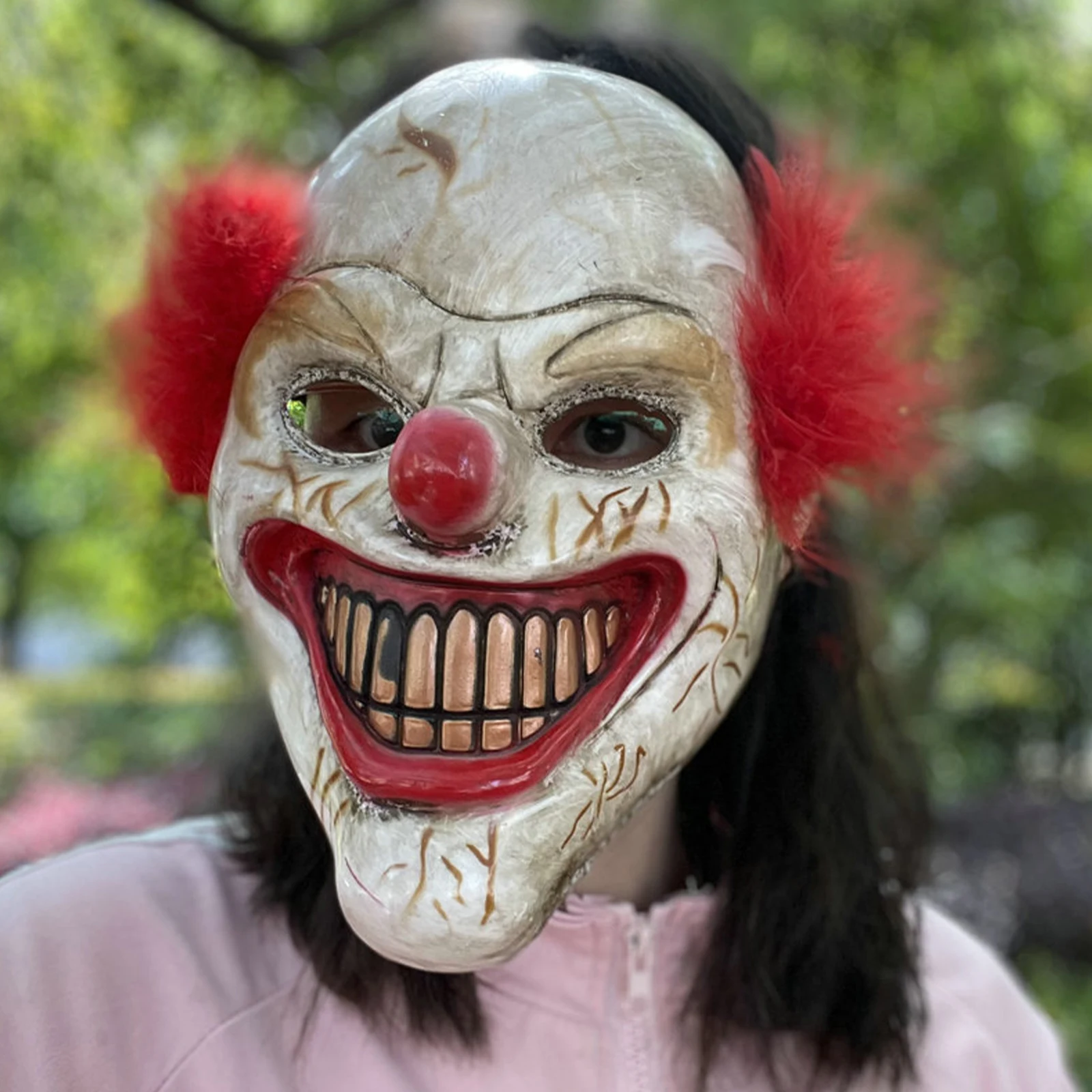 コスプレフルフェイスマスクスティックマンマスク大人用リアルなディテールホラーパーティーハロウィンコスチューム怖い邪悪なピエロラテックスマスク