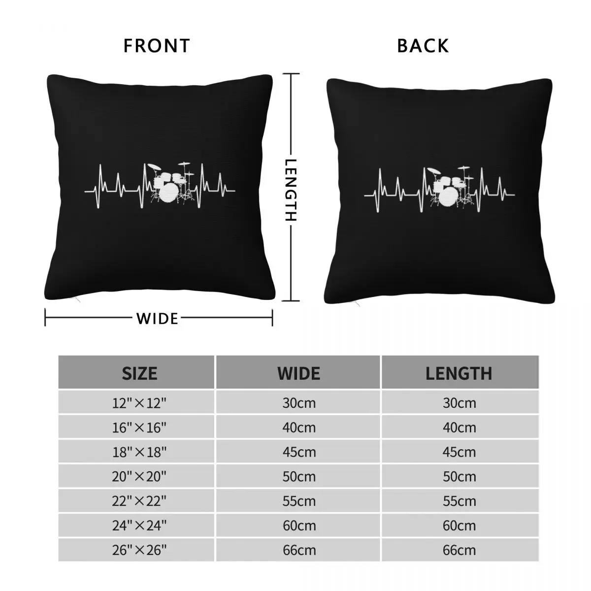 Heartbeat Drummers Drums Ekg Pillowcase Polyester Linen Velvet Printed Zip Decor Throw Pillow Case Sofa Cushion Cover