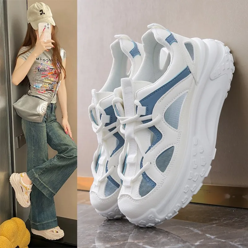 

Ажурная дышащая летняя женская обувь, каблук на платформе толщиной 5 см, универсальная модная спортивная и повседневная обувь