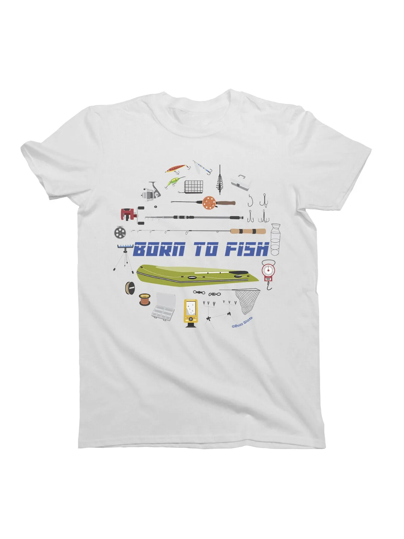 Men's 100% Cotton Fishing T-Shirt - Casual Crew Neck, Geometric Print, Loose Fit, All-Season, Born to Fish Graphic