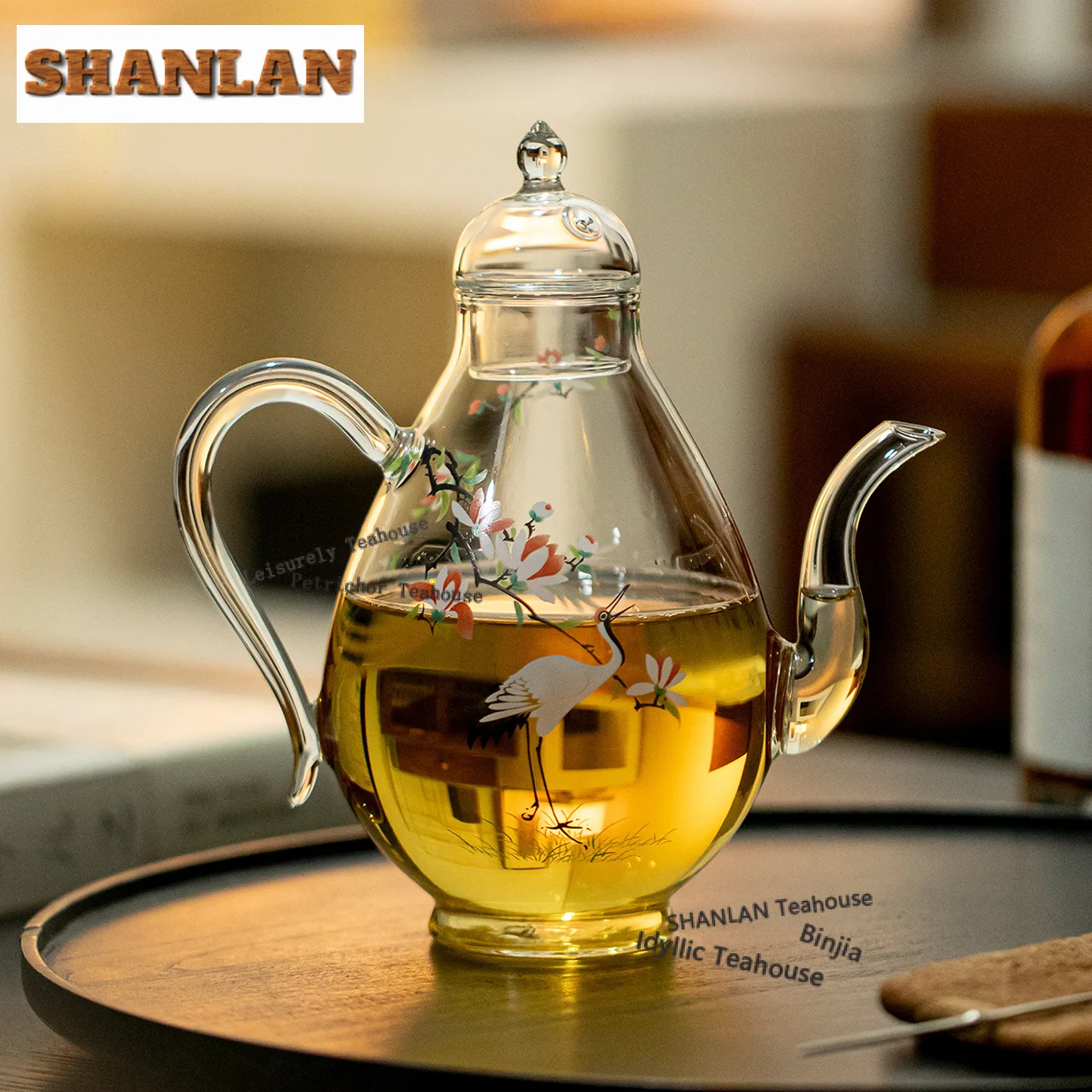 600ml Crane Glass Boiling Water Kettle Large Capacity Tea Infuser Pot Herbal Medicine Kettle with Strainer Tableware Accessories