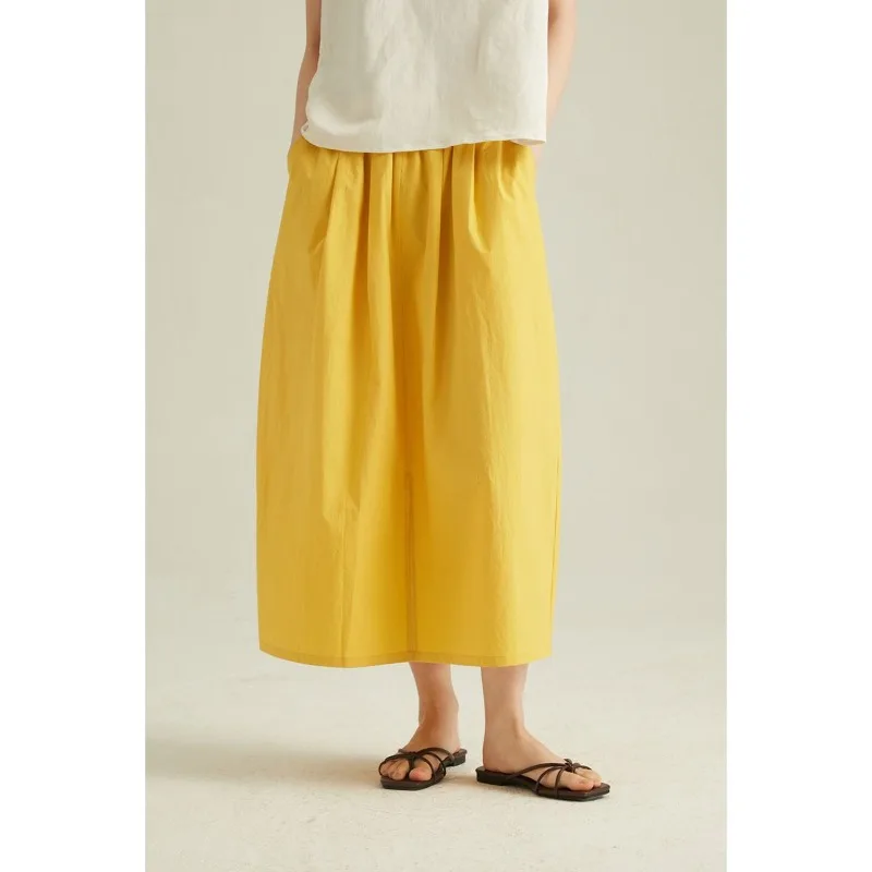 Women's Summer 2024 New Fashion Casual Solid Color Ruched Pockets Split Asymmetrical Imitation Cotton Elastic High Waist Skirt