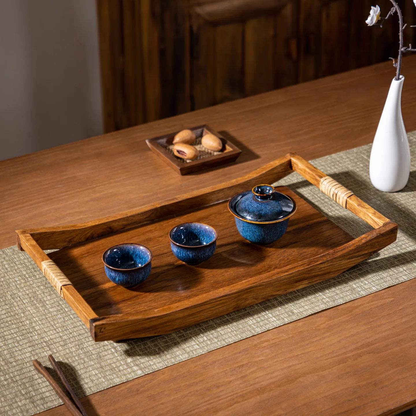 Thai solid wood tea tray, small tea table, rectangular tray, home dry-brewing table , Zen-style