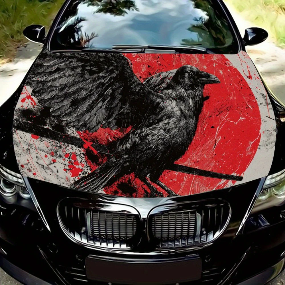 Bloody Giant Raven PVC Car Vinyl Wraps, Self-Adhesive Waterproof Car Hood Decal Sticker, Car Decoration Protection Stickers for