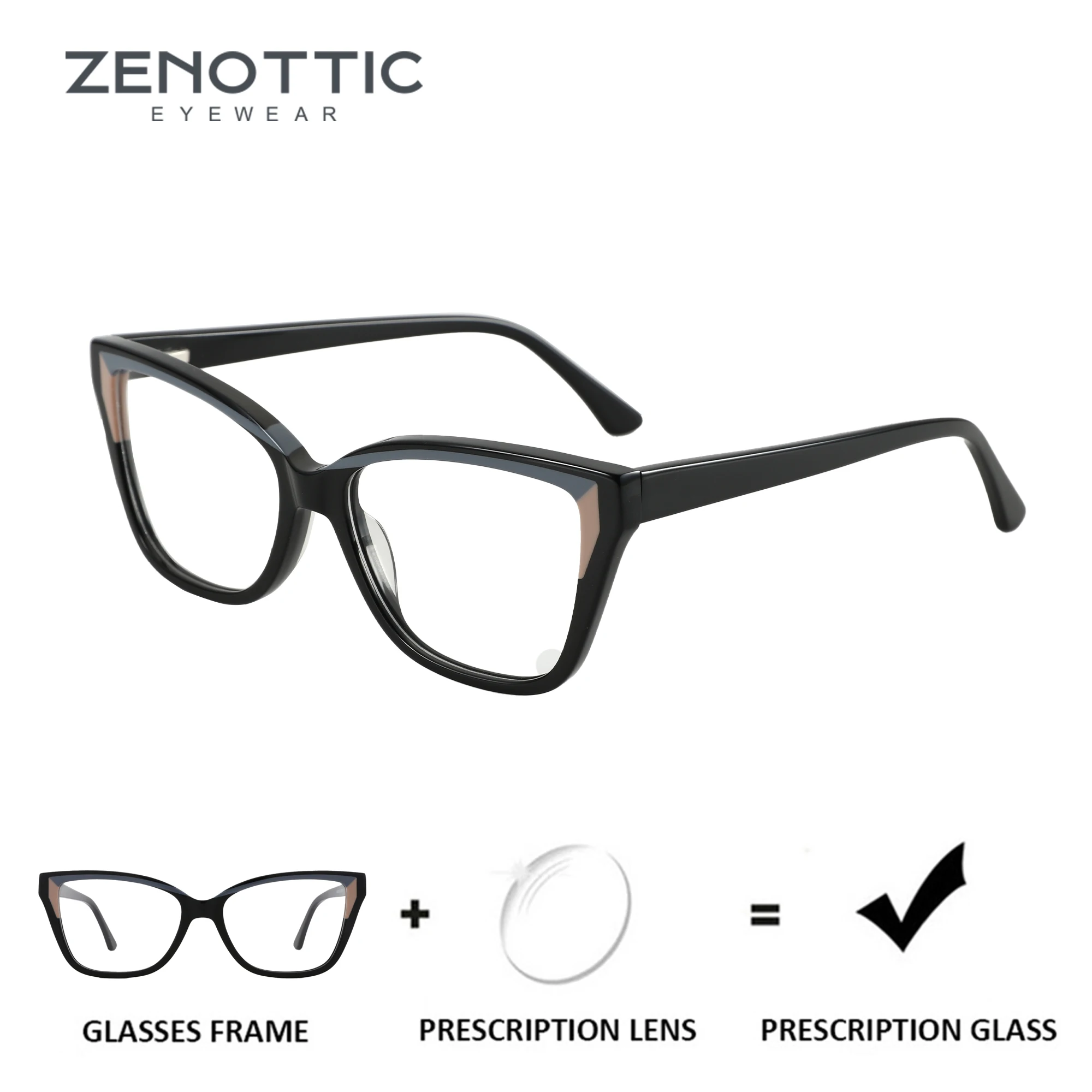 ZENOTTIC (XL Size) Fashion Women Square Progressive Prescription Glasses Acetate Myopia Eyewear Butterfly Optical Eyeglasses