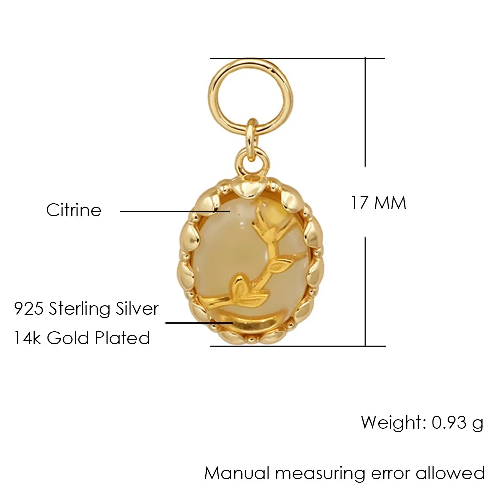 LAMOON  Natural Citrine Pendant Neckalce For Women Exqusite cute Elegant 925 Sterling Silver Gold Plated Fine Jewelry Gift