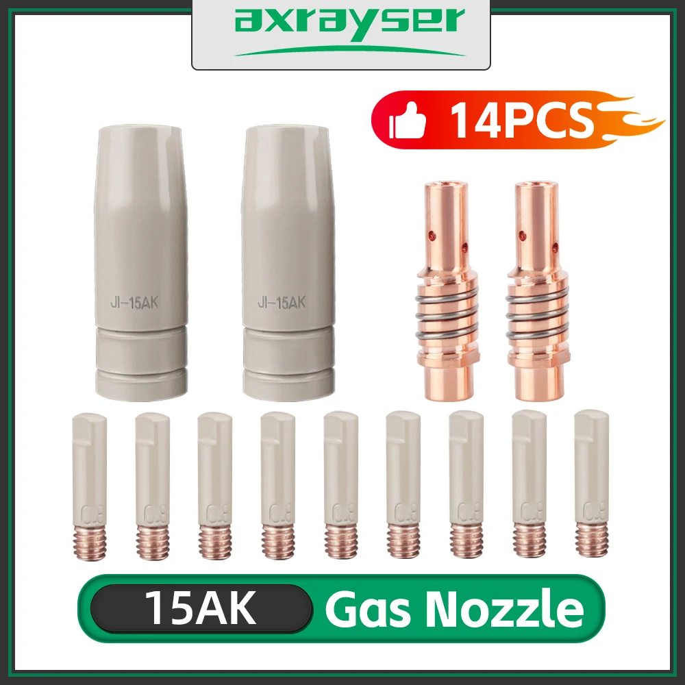 15AK Coating Weldwe Nozzle Contact Tip 0.8/0.9/1.0/1.2mm Sets MIG Torch Gas Nozzle Tip Holder of 15AK MIG MAG GMAW Welding Torch