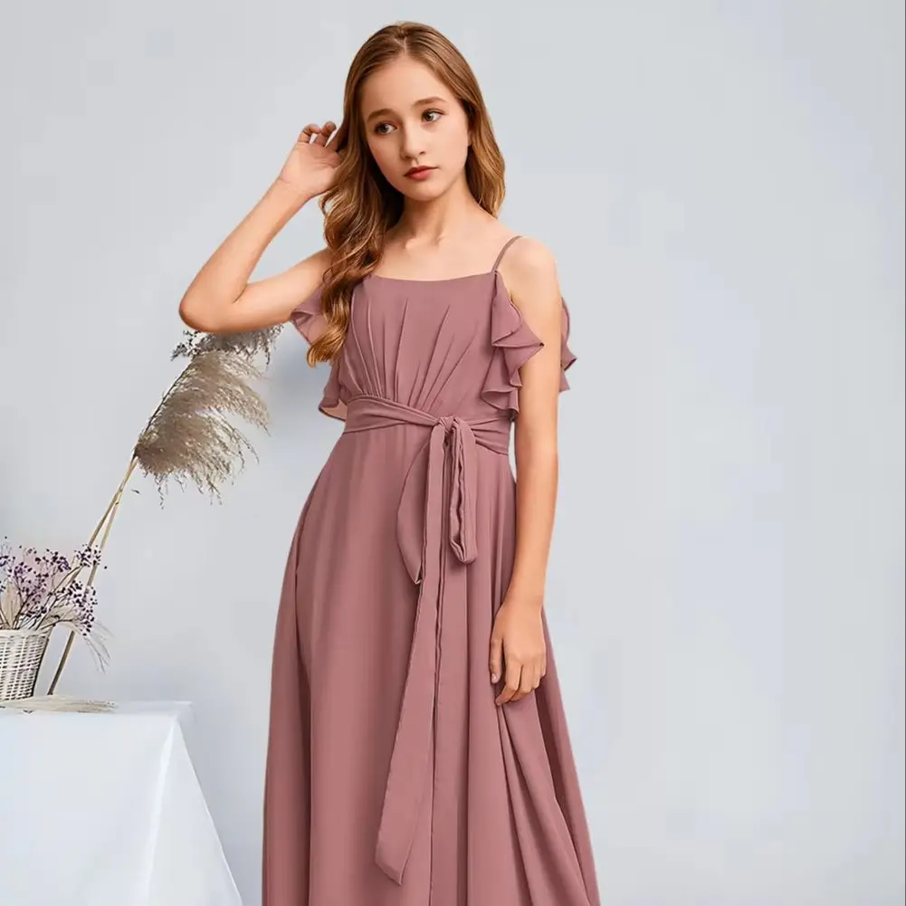 

WW Kids A-Line Square Floor-Length Chiffon Junior Bridesmaid Dresses Desert Rose Beautiful Flower Girl Dresses Party Wedding Kid