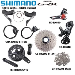 Shimano GRX 2x11s RX810 Road Bike Groupset R8000 Crankset 170mm RX810 Shifter FD RD CS-HG800 Cassette For Road Bicycle 2x11v Kit