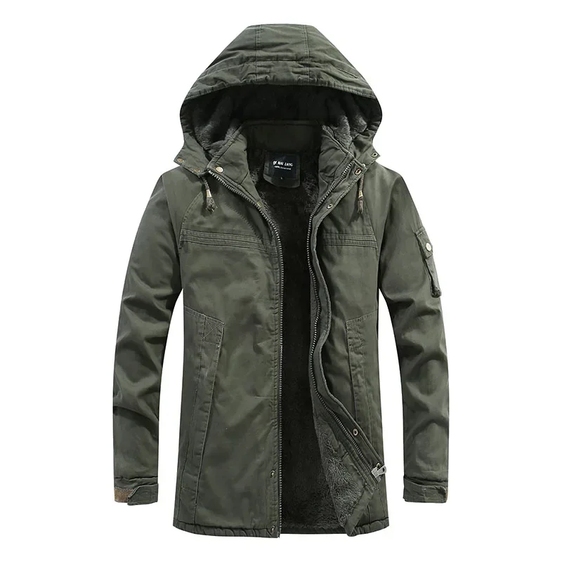 

2023 New Winter Youth Cotton Coat Men's Mid Length Slim Fit Wash Cotton Coat Thickened Coat Cotton Coat Trendy Workwear