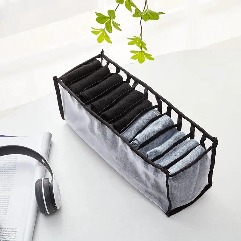 11 Grid Household Foldable Underwear Storage Box Polyester Drawer Split Mesh Socks Storage and Sorting Box