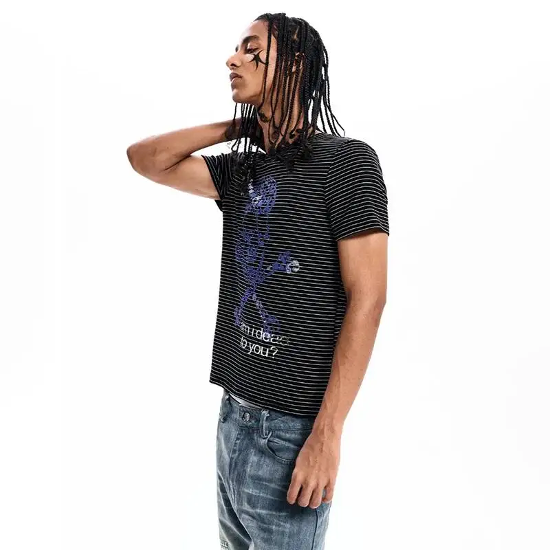 LUZHEN 2026 Summer Fashion Stripe Printed Pattern Short Sleeve T-shirts Men's Handsome Slim Fit Casual Male Tops Clothes JY7508