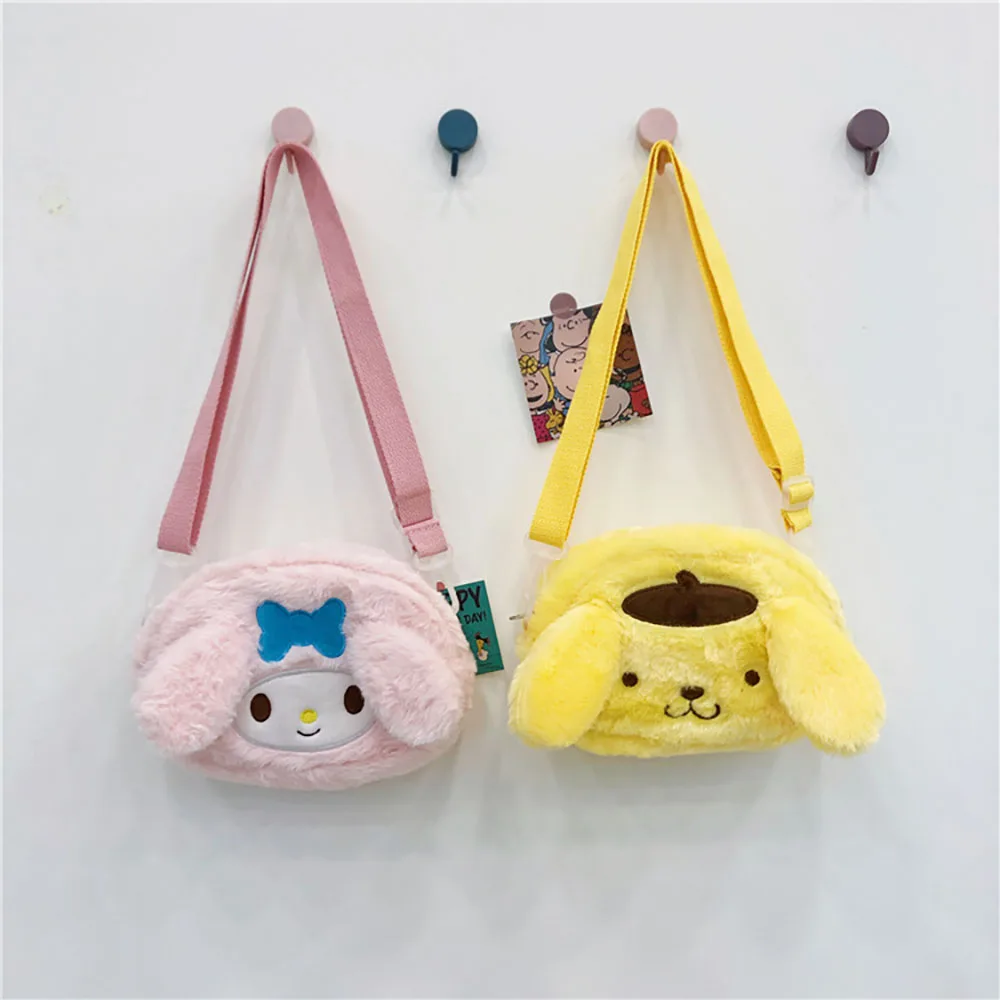 Sanrio Melody Cinnamoroll Plush Message Bags Soft Stuffed Cartoon Plush Doll Shoulder Bag Keys Coin Purse Girls Birthday Gifts