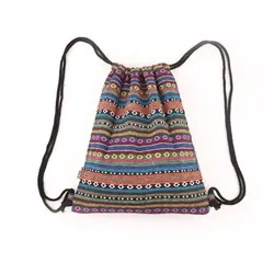 Bohemian Schoolbag Beach Backpack Knitted Bag Drawstring Bag Shoulder Asian Ethnic Wind Drawstring Pocket Canvas Travel Backpack