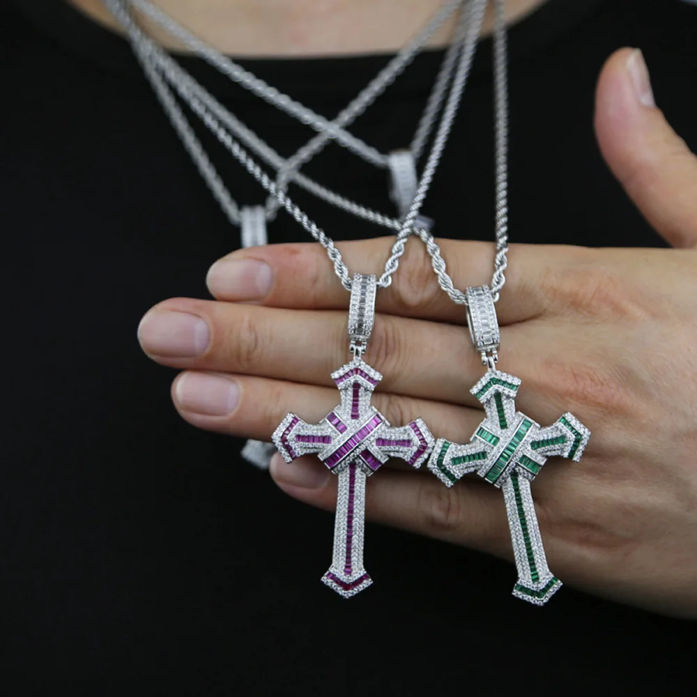 

2026 New Cross Pendant for Men Women Full Iced Out Cubic Zircon Hip Hop Necklace Link Chain Fashion Rock Jewelry