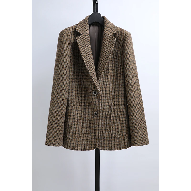 

Осенне-зимний шерстяной костюм в клетку, женский, приталенный, BCBGMAXAZRIA, для офиса, длинный рукав, на одной пуговице