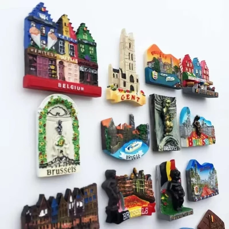 Belgian Tourism Memorial Decorative Crafts Resin Painted Magnet Refrigerator Stickers Souvenir for Kitchen Home Decoration
