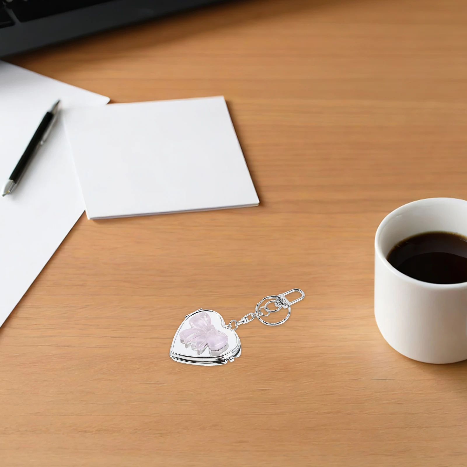 3개 세트 하트 모양 거울 키체인 우아한 리본 컴팩트 휴대용 메이크업 거울 여행용 가방 장식 선물