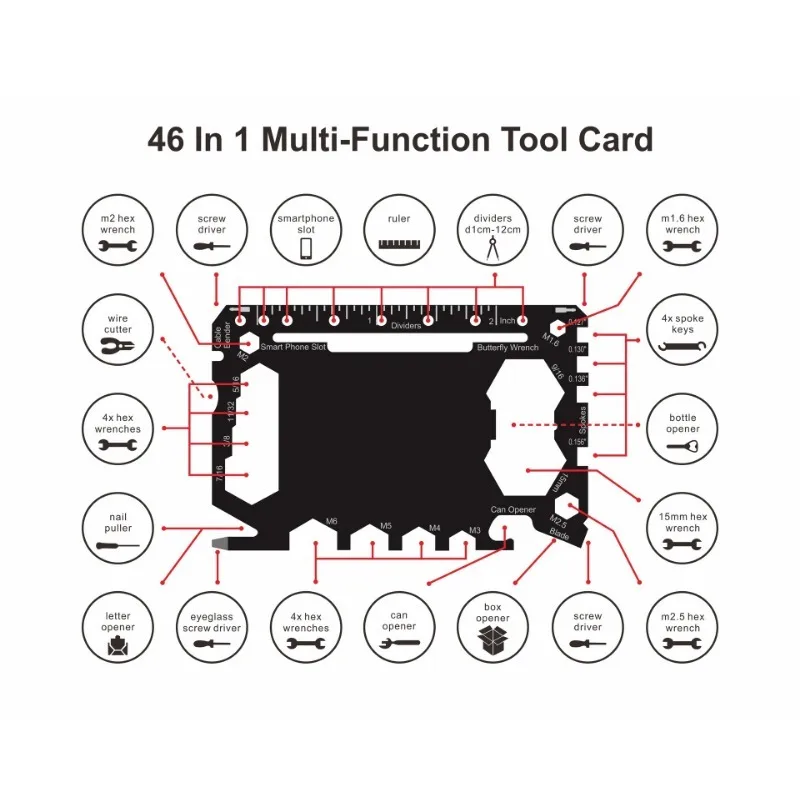 Multifunctional 46 in 1 tool card Carry multi-purpose survival accessories with you outdoors gadgets Portable Camping tool card.