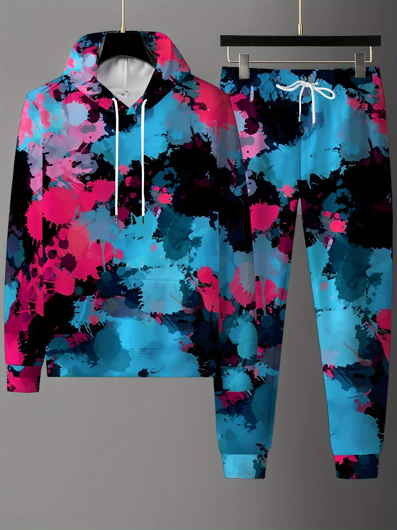 Traje con capucha con estampado 3D de bloques de Color abstracto, sudaderas para hombre, sudaderas con capucha, pantalones de chándal, conjunto de chándal de dos piezas a la moda, ropa para hombre
