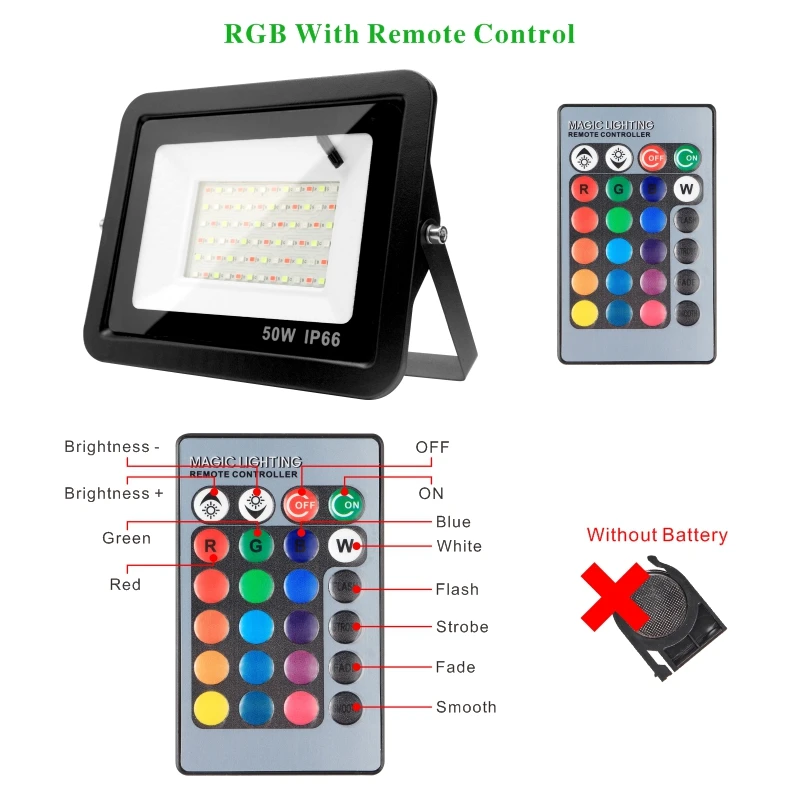 30W 50W 100W RGB Flood Light Lamp Outdoor AC220V Garden Lighting Floodlight Waterproof Reflector Led Rgb Spotlight with Remote