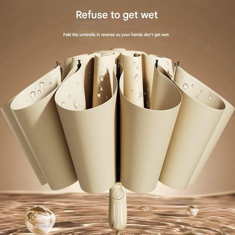 Fully Automatic Tri-fold Umbrella Enlarged Thickened Reinforced Wind Rain Resistant Black Vinyl Sun Protection Umbrella
