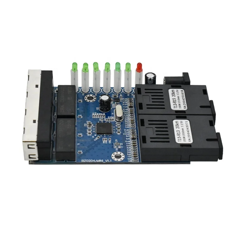 Wanglink Ethernet Switch Media Converter Single Mode 4 RJ45 dan 2 SC Fiber Port 10/100M PCBA