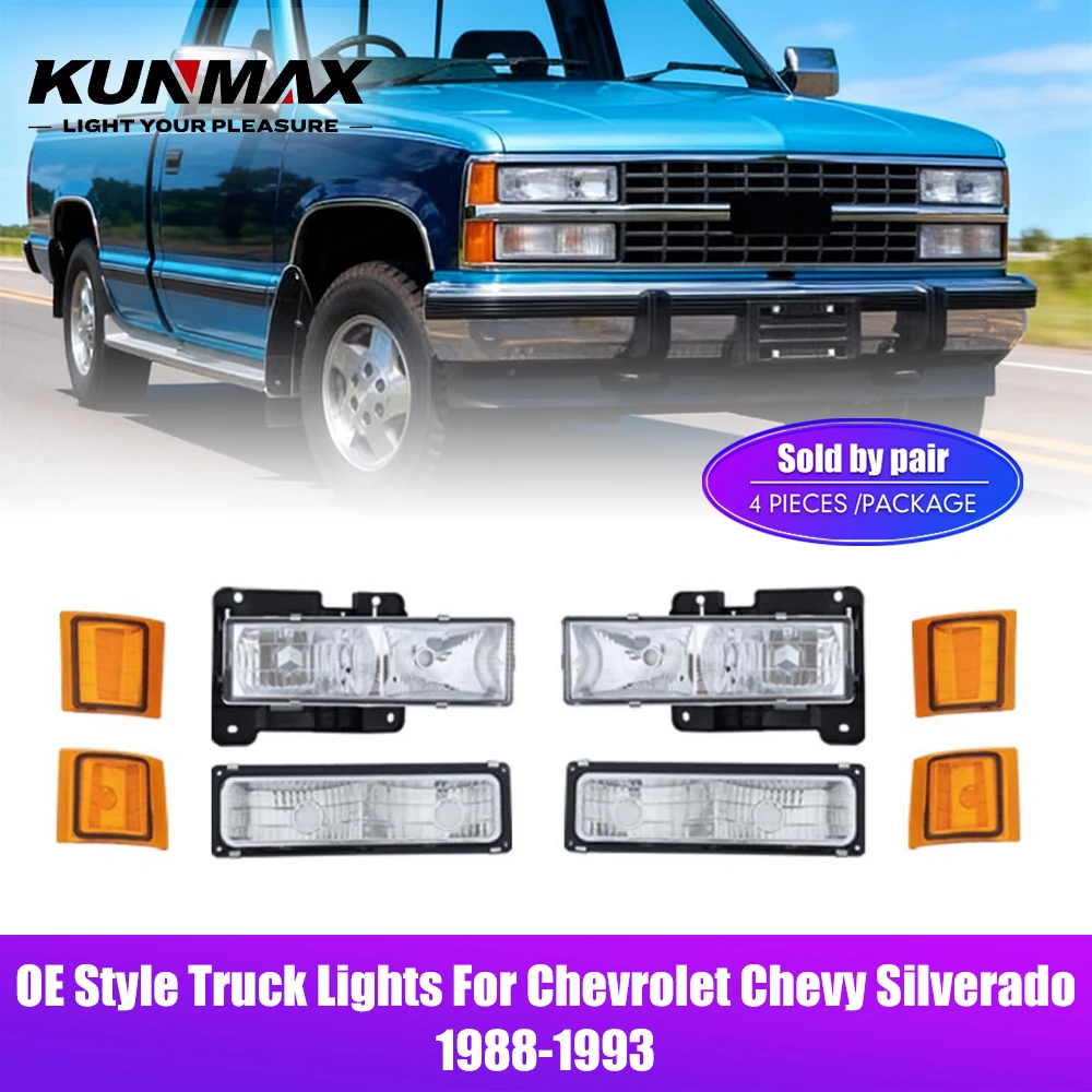 For CHEVY Silverado 1988-1993 LED Truck Lights Projector Headlight Assembly OEM Style Front Headlamp With DRL Turning Signal