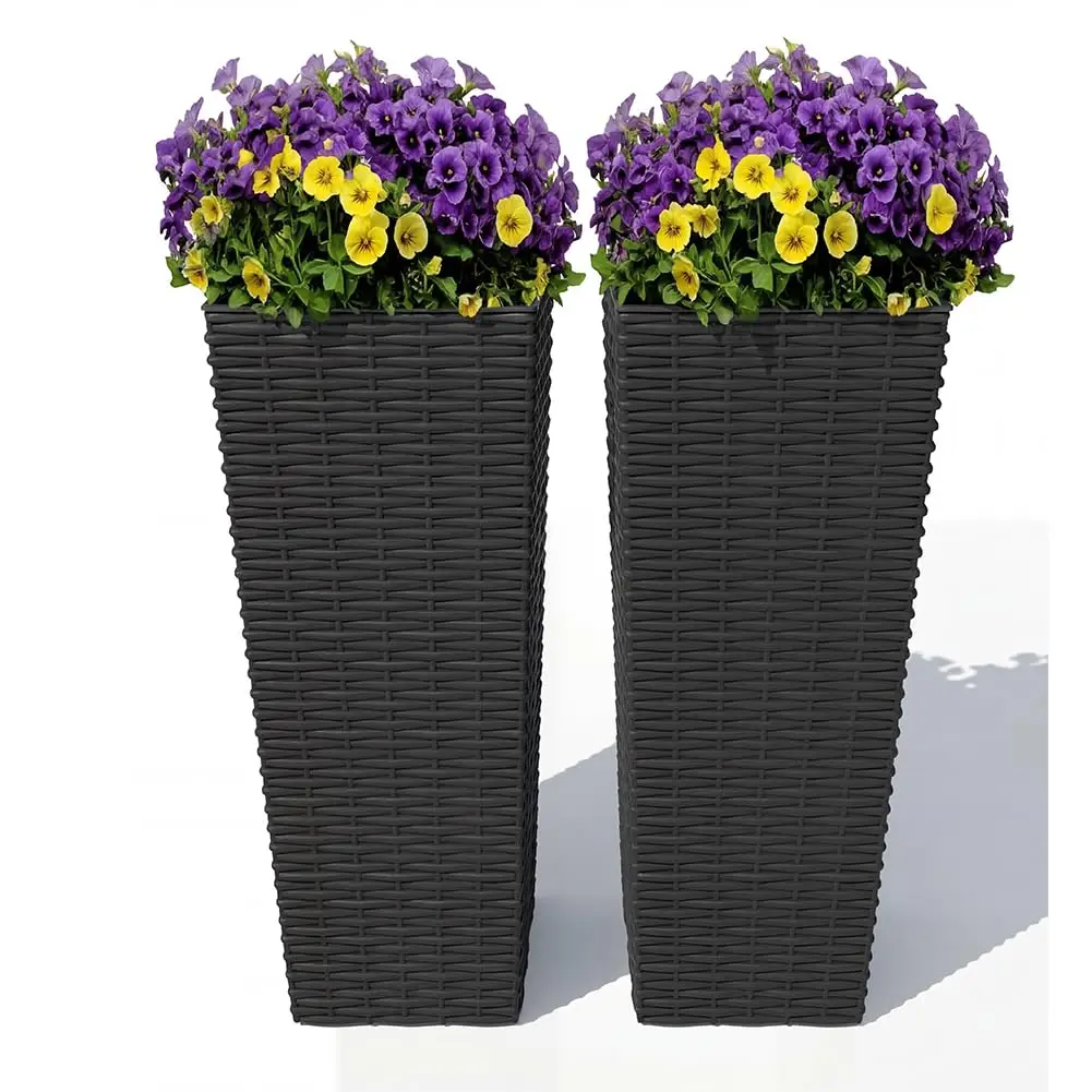 32 Inch Tall Outdoor Planters with Rattan Texture - Set of 2, Large Flower Pots for Patio, Garden, Indoor & Outdoor, Customized