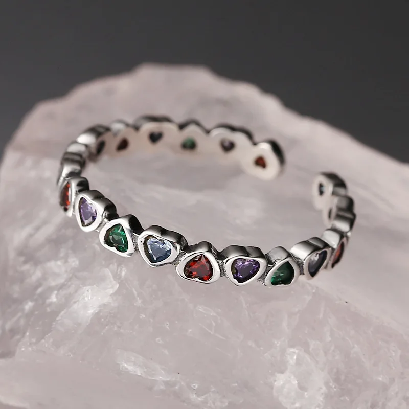 

Cute Real 925 Sterling Silver Heart Rings For Women Fine Jewelry 2022 Colorful Cubic Zirconia Woman Ring Accessories Girl Gifts