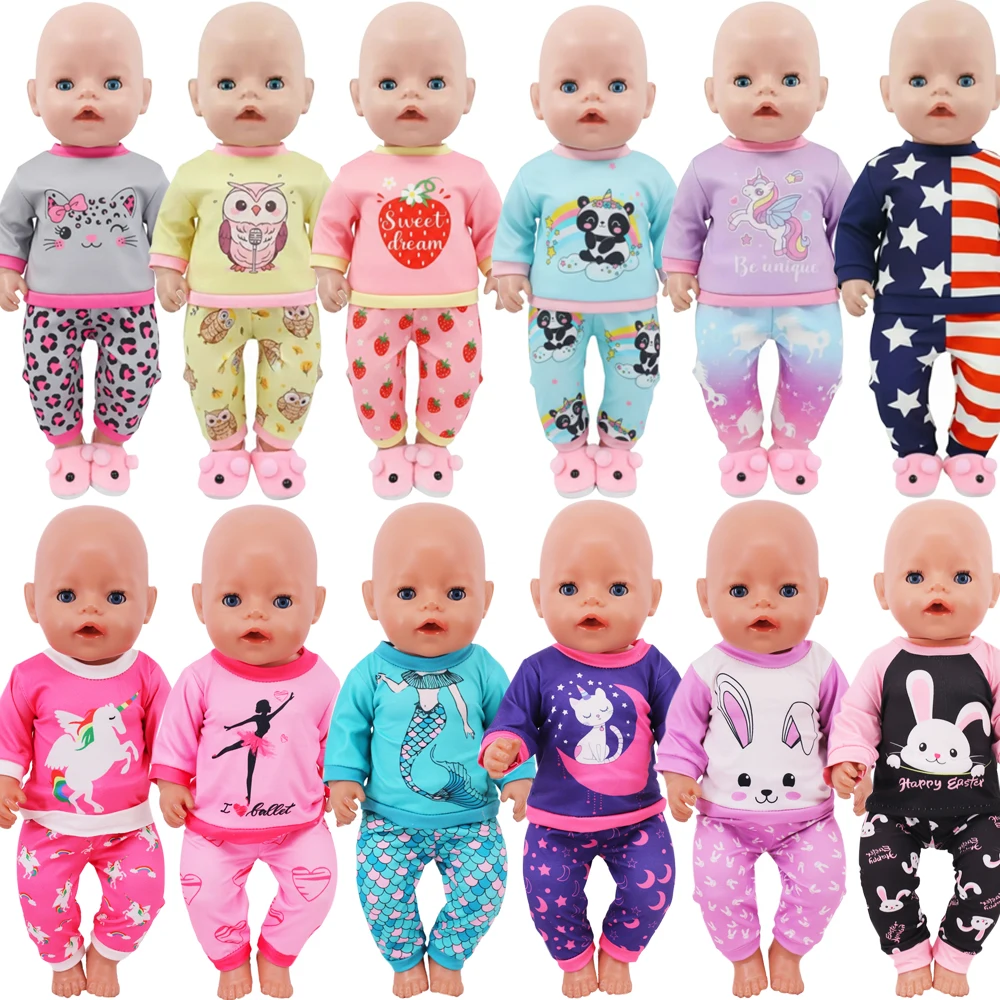 Multi Style Doll Clothes Long Sleeved+Pants Daily Set Pajamas For 43CM Baby Doll&18Inch American Doll Clothes,Girl Toy Gift