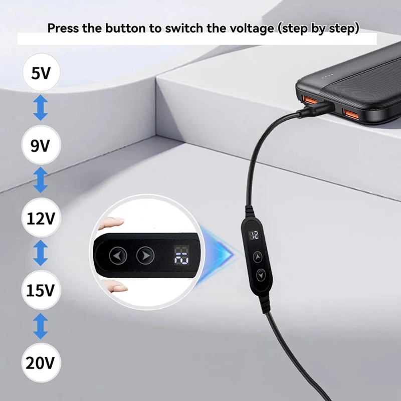USB C to DC Boost Line Type C to DC Power Boost Cable 5V/9V/12V/15V/20V Adjustable Voltage PD Fast Charge DC Connector-ELEC