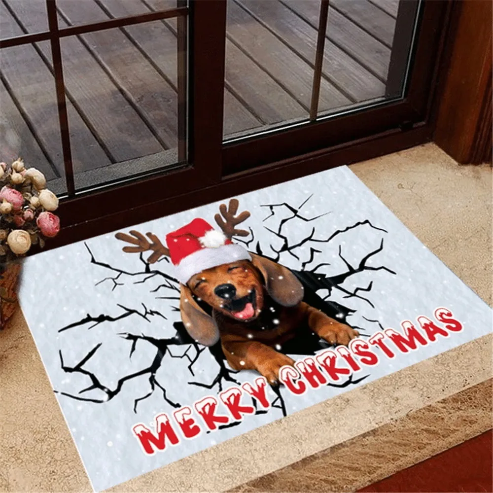 

HX Funny Welcome Mat Dachshund Merry Christmas Doormat I Hope You Like Dogs Carpets Flannel Indoor Floor Rugs Mats