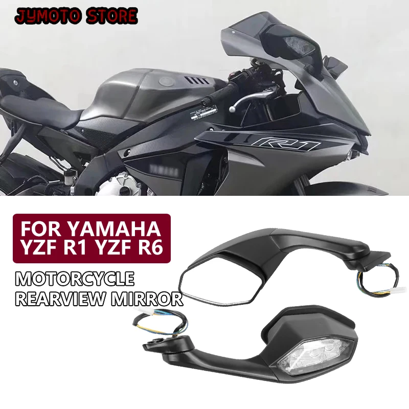 

For Yamaha Motorcycle Foldable Mirror LED Turn Light Signals YZF R6 YZFR6 2015-2023 YZF R1 YZF-R1 Rear View Rearview Mirrors