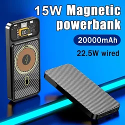 20000mAh Magnetic Power Bank 15W Wireless Fast Charging External Battery for Iphone14 13 Mini Portable Digital Display Powerbank