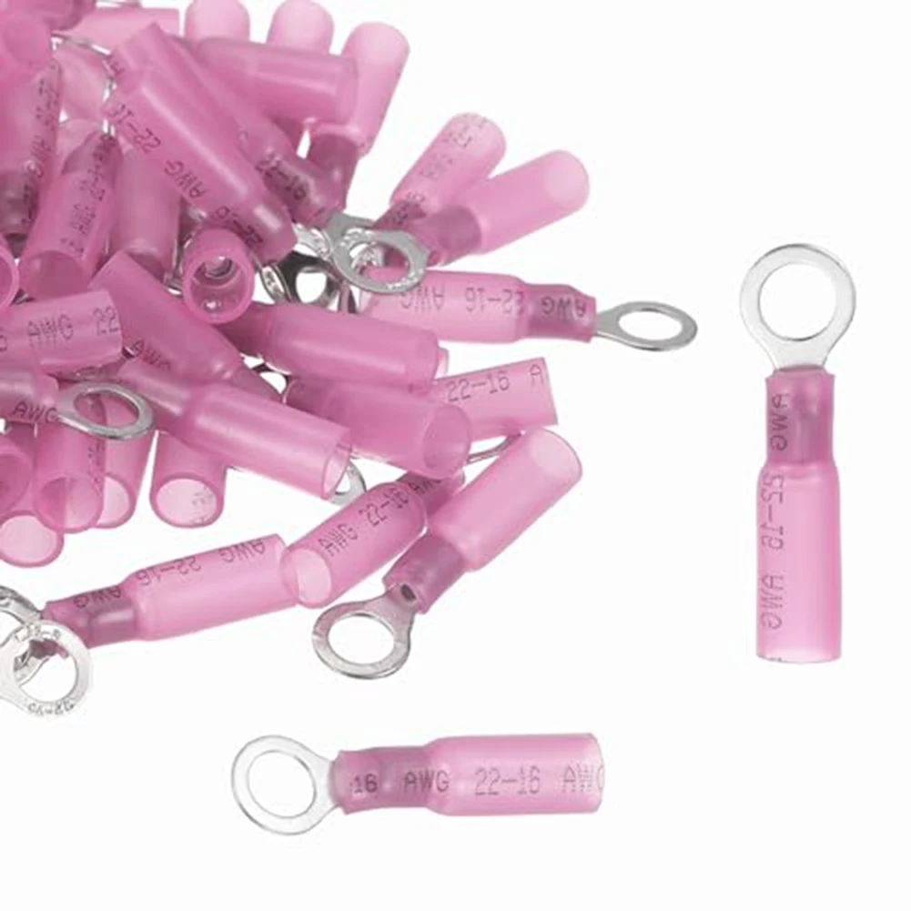 100pcs #10 Red Insulated Ring Terminals Tinned Copper Crimp Connectors for 22 20 18 16 AWG Industrial Electrical Wiring