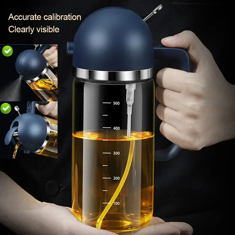 2 IN 1 500ML Olive Oil Spray Pouring Bottle Cooking Baking Oil Vinegar Mist Sprayer For BBQ Kitchen Glass Oil Dispenser Bottle