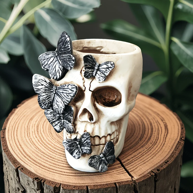 Halloween Skull Pen Cup Resin Pencil Cup Desk Pen Organizers Box Makeup Brush Organizers For Halloween Home Organization