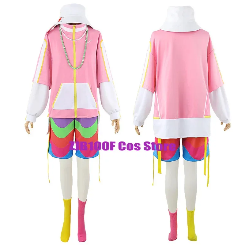 

ss23Kantaro Misuji Cosplay Anime Paradox Live Costume VISTY Pink Uniform Coat Shorts Necklace Halloween Party Props for Women Me